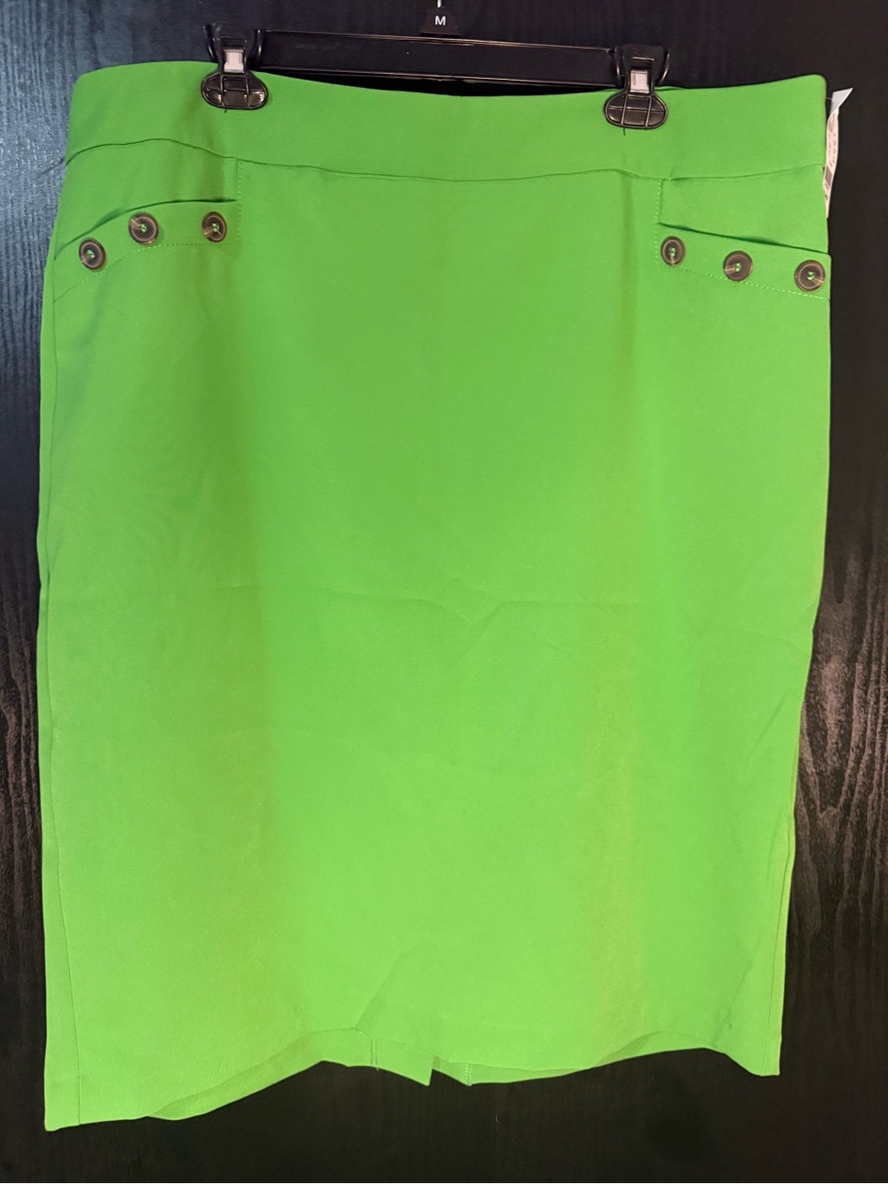 New York & Company Neon Green Pencil Skirt with Button Accents